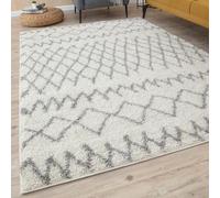 THE RUGS Modern Moroccan Design Living Room and Bedroom Rugs, Non-Shedding & Easy Care (Tangier Ivory/Grey, 240x340 cm)