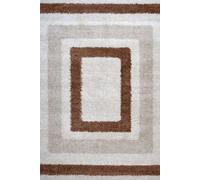 The Rugs Moodi Shaggy Light Beige/terra Slatefern Rug Runner Bordered Thick High Pile For Living Rooms, Bedrooms