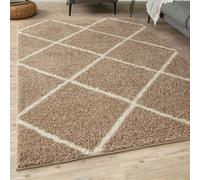 The Rugs Moroccan Shaggy Rugs And Runners Soft Fluffy Diamond Design High Pile Beige And Ivory Living Room Kitchen Hallway 520