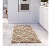 The Rugs Moroccan Shaggy Rugs And Runners Soft Fluffy Diamond Design High Pile Beige And Ivory Living Room Kitchen Hallway 520