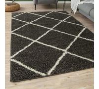 The Rugs Moroccan Shaggy Rugs And Runners Soft Fluffy Diamond Design High Pile Dark Grey And Ivory Living Room Kitchen Hallway 540