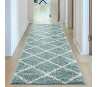 The Rugs Moroccan Shaggy Rugs And Runners Soft Fluffy Diamond Design High Pile Duck Egg Blue And Ivory Living Room Kitchen Hallway 550