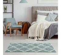 The Rugs Moroccan Shaggy Rugs And Runners Soft Fluffy Diamond Design High Pile Duck Egg Blue And Ivory Living Room Kitchen Hallway 550