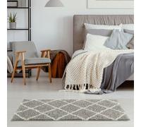 The Rugs Moroccan Shaggy Rugs And Runners Soft Fluffy Diamond Design High Pile Grey And Ivory Living Room Kitchen Hallway 510
