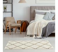 The Rugs Moroccan Shaggy Rugs And Runners Soft Fluffy Diamond Design High Pile Ivory And Beige Living Room Kitchen Hallway 530