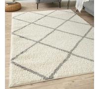 The Rugs Moroccan Shaggy Rugs And Runners Soft Fluffy Diamond Design High Pile Ivory And Grey Living Room Kitchen Hallway 500