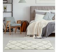 The Rugs Moroccan Shaggy Rugs And Runners Soft Fluffy Diamond Design High Pile Ivory And Grey Living Room Kitchen Hallway 500