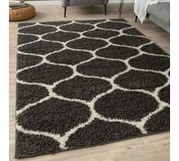 The Rugs Moroccan Shaggy Rugs And Runners Soft Fluffy Trellis Design High Pile Dark Grey And Ivory Living Room Kitchen Hallway 640