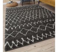 The Rugs Moroccan Shaggy Rugs And Runners Soft Fluffy Tribal Design High Pile Dark Grey And Ivory Living Room Kitchen Hallway 940