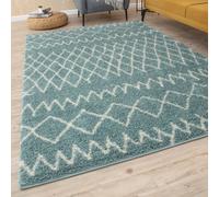 The Rugs Moroccan Shaggy Rugs And Runners Soft Fluffy Tribal Design High Pile Duck Egg Blue And Ivory Living Room Kitchen Hallway 950