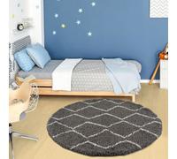 The Rugs Moroccan Shaggy Rugs And Runners Soft Fluffy Wavy Trellis Design High Pile Dark Grey And Ivory Living Room Kitchen Hallway 840