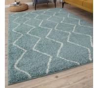 The Rugs Moroccan Shaggy Rugs And Runners Soft Fluffy Wavy Trellis Design High Pile Duck Egg Blue And Ivory Living Room Kitchen Hallway 850