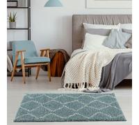 The Rugs Moroccan Shaggy Rugs And Runners Soft Fluffy Wavy Trellis Design High Pile Duck Egg Blue And Ivory Living Room Kitchen Hallway 850