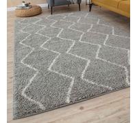 The Rugs Moroccan Shaggy Rugs And Runners Soft Fluffy Wavy Trellis Design High Pile Grey And Ivory Living Room Kitchen Hallway 810