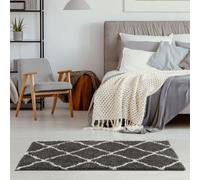 The Rugs Moroccan Shaggy Rugs And Runners Soft High Pile Dark Grey And Ivory Living Room Kitchen Hallway 740