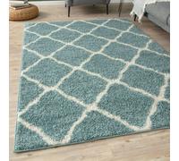 The Rugs Moroccan Shaggy Rugs And Runners Soft High Pile Duck Egg Blue And Ivory Living Room Kitchen Hallway 750