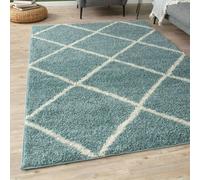 The Rugs Moroccan Soft High Pile Shaggy Diamond Rugs And Runners Living Room In Duck Egg Blue Duck Egg Blue