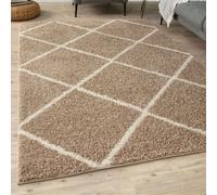 THE RUGS Moroccan Soft High Pile Shaggy Diamond Rugs & Runners Living Room in Beige | Size: 180 cm x 270 cm THE RUGS Beige 180 cm x 270 cm