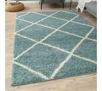 THE RUGS Moroccan Soft High Pile Shaggy Diamond Rugs & Runners Living Room in Duck Egg Blue | Size: 140 cm x 200 cm THE RUGS Duck Egg Blue 140 cm x 200 cm