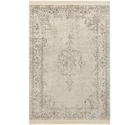The Rugs Oriental Velvet Vintage Medallion Rug - Fringed Viscose Carpet In Cream Cream 135cm x 190cm