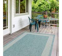 The Rugs Outdoor Indoor Aqua Bordered Rug Weatherproof Jet Washable Aqua