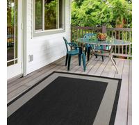 The Rugs Outdoor Indoor Aqua Bordered Rug Weatherproof Jet Washable In Black Black 140cm x 200cm