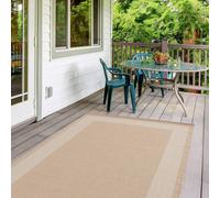 The Rugs Outdoor Indoor Beige Bordered Rug Weatherproof Jet Washable Beige