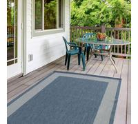 The Rugs Outdoor Indoor Blue Bordered Rug Weatherproof Jet Washable Blue