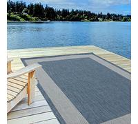 THE RUGS Outdoor Rug - Weather & UV Resistant Outdoor/Indoor Area Rugs - Durable Rugs for Patio, Deck, Garden, Kitchen, Bathroom or Living Room - Bordered, Blue, 240 x 340 cm