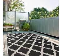 THE RUGS Outdoor Rug - Weather & UV Resistant Outdoor/Indoor Area Rugs - Durable Rugs for Patio, Deck, Garden, Kitchen, Bathroom or Living Room - Moroccan, Black, 240 x 340 cm