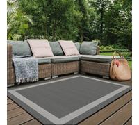 The Rugs Reversible Outdoor Rugs In Bordered Design Duo Weave Collection In Charcoal Charcoal