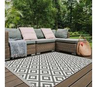 The Rugs Reversible Outdoor Rugs In Geometric Diamond Design Duo Weave Collection In Black Black