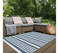 The Rugs Reversible Outdoor Rugs In Modern Stripes Duo Weave Collection In Blue Blue