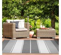 The Rugs Reversible Outdoor Rugs In Tonal Stripes Design Duo Weave Collection In Dark Grey Dark Grey
