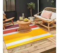 THE RUGS Reversible Weatherproof Outdoor Garden Patio Rug Striped Rainbow 1030 in Yellow | Size: 120 cm x 160 cm THE RUGS Yellow 120 cm x 160 cm