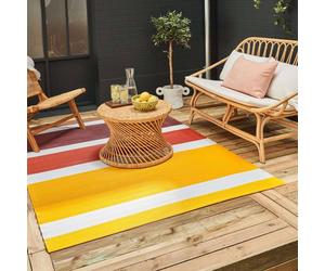 THE RUGS Reversible Weatherproof Outdoor Garden Patio Rug Striped Rainbow 1030 in Yellow | Size: 120 cm x 160 cm THE RUGS Yellow 120 cm x 160 cm