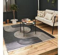 The Rugs Reversible Weatherproof Outdoor Rug Wavy Line Black And Beige Black