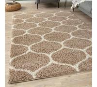 THE RUGS Shaggy Rug - Modern Moroccan Design Rugs for Living Room, Bedroom, Hallway, 30 cm Thick Area Rugs, (Trellis Beige/Ivory, 240x340cm)