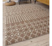 The Rugs Soft Moroccan Diamond Shaggy Rugs And Runners High Pile Beige And Ivory Living Room Kitchen Hallway 1020