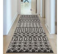 The Rugs Soft Moroccan Diamond Shaggy Rugs And Runners High Pile Dark Grey And Ivory Living Room Kitchen Hallway 1040