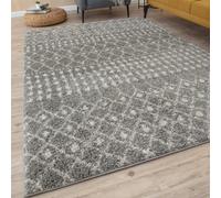 The Rugs Soft Moroccan Diamond Shaggy Rugs And Runners High Pile Grey And Ivory Living Room Kitchen Hallway 1010