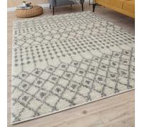 The Rugs Soft Moroccan Diamond Shaggy Rugs And Runners High Pile Ivory And Grey Living Room Kitchen Hallway 1000
