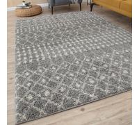 THE RUGS Soft Moroccan Diamond Shaggy Rugs & Runners Grey Ivory Living Room | Size: 120 cm diameter THE RUGS Grey 120 cm diameter