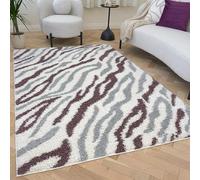 THE RUGS Soft Shaggy Area Rug - Modern Patterned Carpet for Living Room & Bedroom, Extra Plush, Easy to Clean, Zebra Pattern Design (120x170 cm, Grey/Purple)