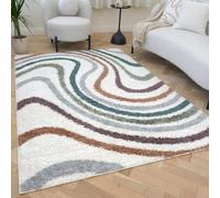 THE RUGS Soft Shaggy Area Rug - Modern Patterned Carpet for Living Room & Bedroom, Extra Plush, Easy to Clean, Abstract Wave Design (120x170 cm, Multicolour)