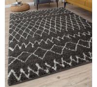 The Rugs Soft Tangier High Pile Shaggy Rugs And Runners Living Room In Dark Grey Dark Grey