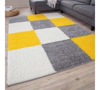 The Rugs Soft Yellow Ivory Check High Pile Shaggy Rugs And Runners Living Room Yellow