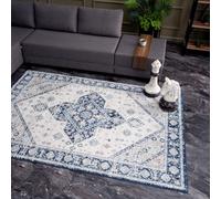 THE RUGS Traditional Persian Design Area Rug Blue Moroccan Boho Style Non-Shedding Short Pile Stain-Resistant Soft Bordered Carpet for Living Room THE RUGS Navy 80 cm x 150 cm