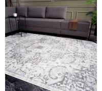 THE RUGS Traditional Persian Design Area Rug in Navy Blue Moroccan Boho Style Non-Shedding Short Pile Stain-Resistant Soft Vintage Carpet for Living THE RUGS Grey 80 cm x 150 cm