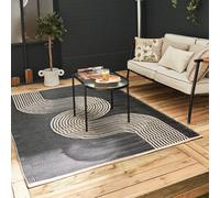 THE RUGS Urban Collection Outdoor Rug - Easy to Clean, Reversible, Waterproof Plastic Outdoor Rugs for Garden, Patio, Balcony, Camping - Contemporary Plastic Straw Rug - Waves Black/Beige, 240x340cm